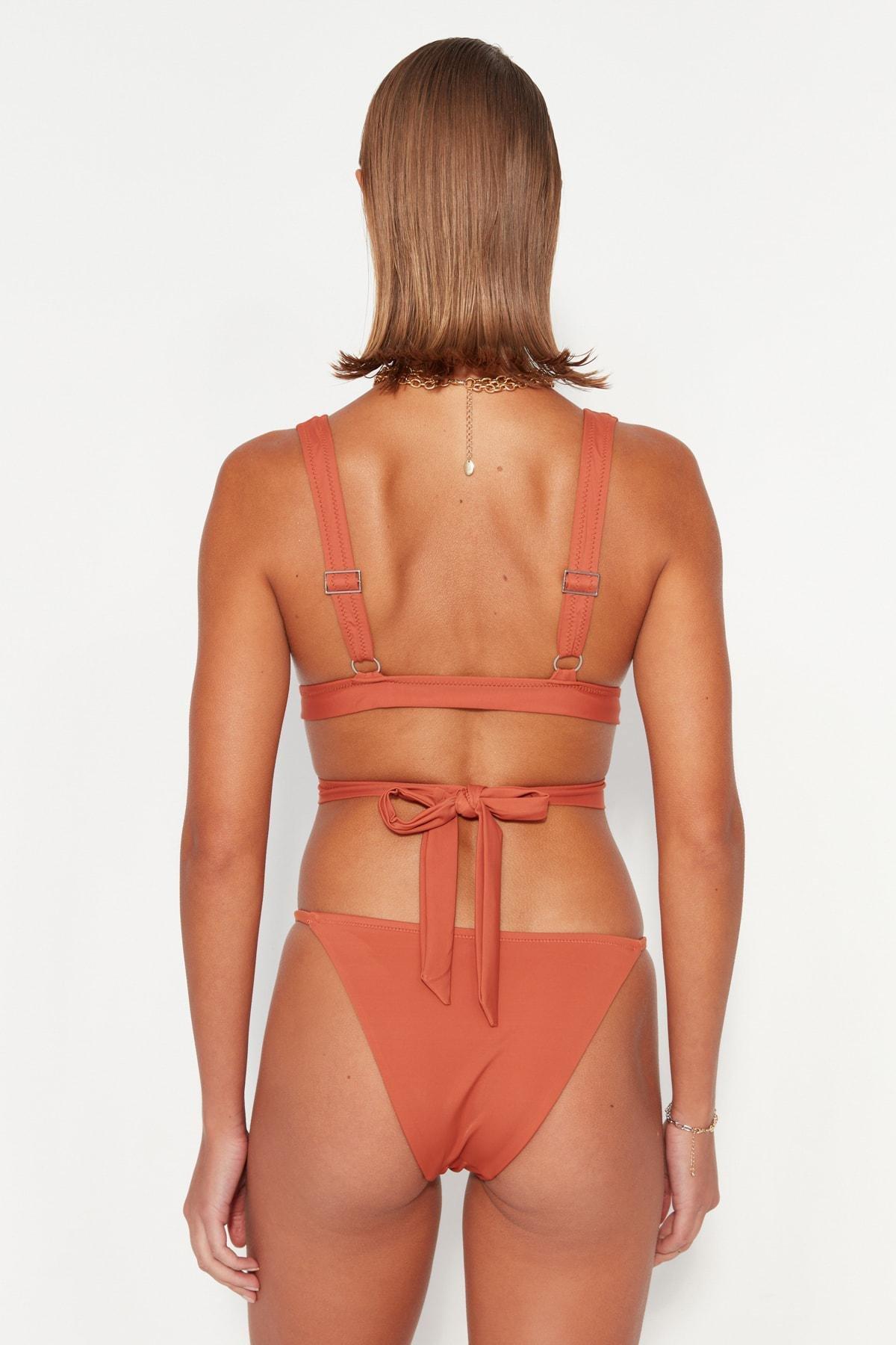 Brown Strap Details Bikini Top, , large image number 6