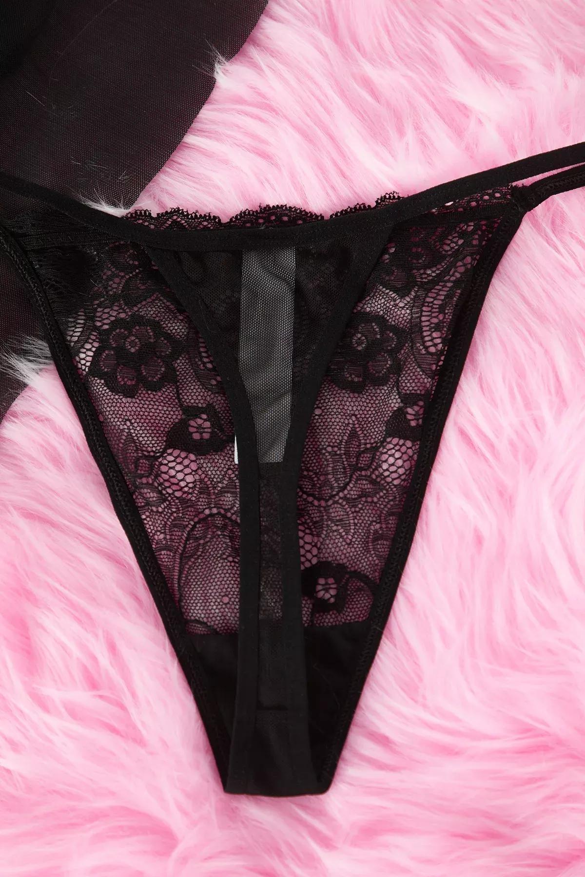 Black Lace Tulle Babydoll, BLACK, large image number 5