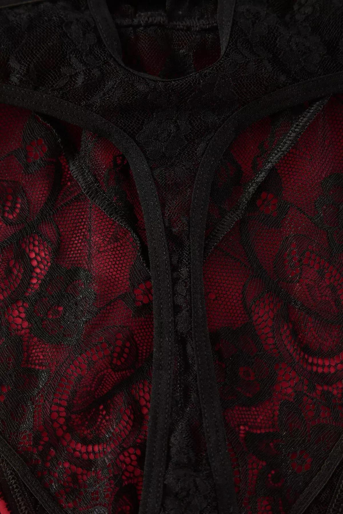 Black Lace Underwire Snap Knitted Bodysuit, , large image number 6