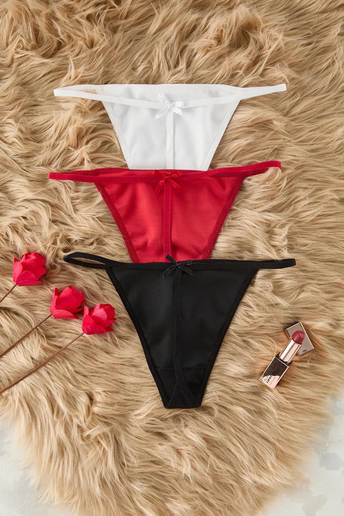 Black-White-Red Ribbed Panties, set of 3, C101_2159, large image number 0