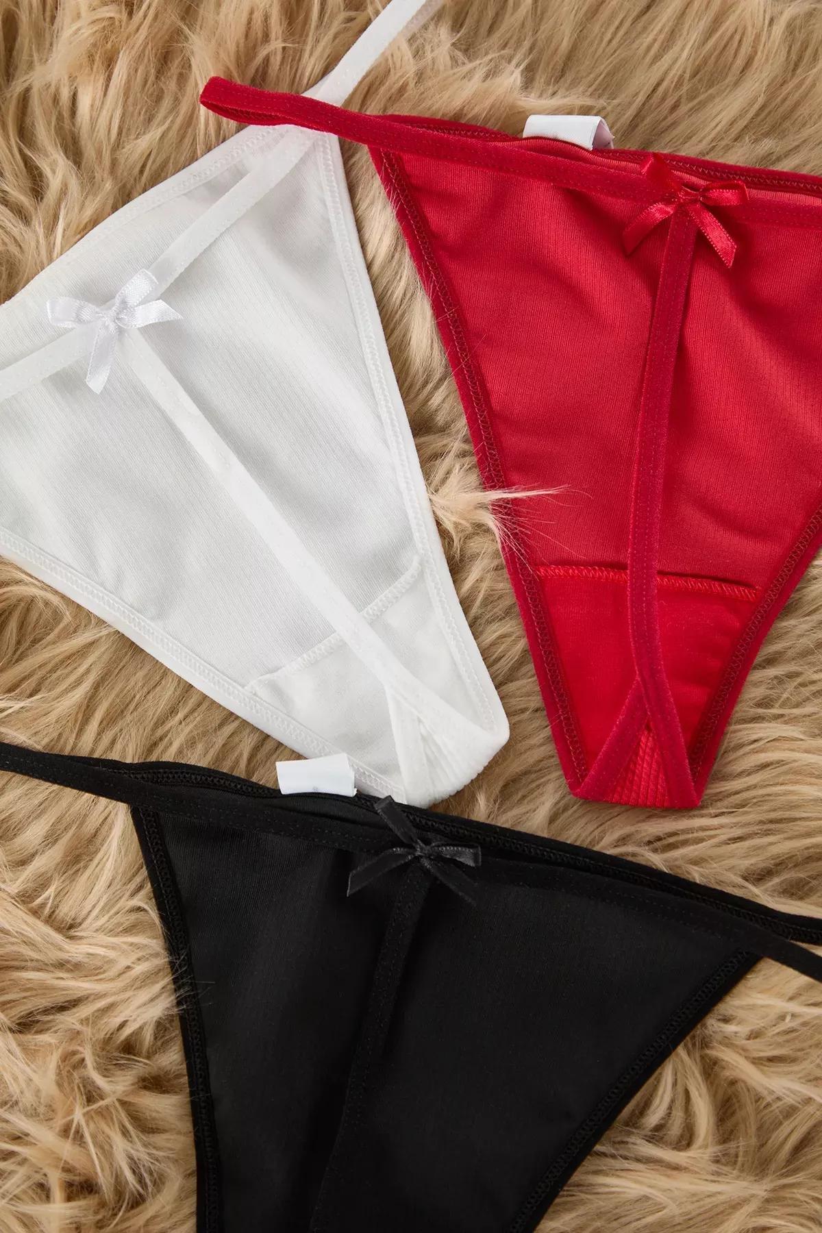 Black-White-Red Ribbed Panties, set of 3, C101_2159, large image number 2
