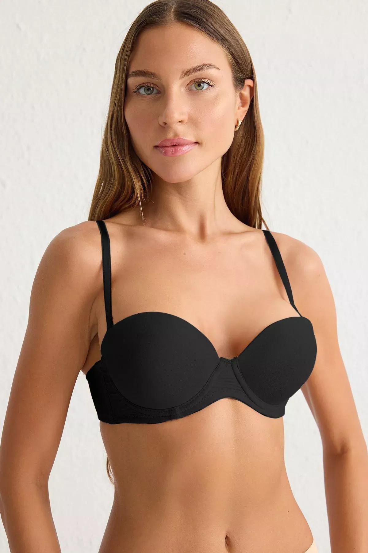 Black Soft Texture Micro Push-Up Bra, , large image number 2