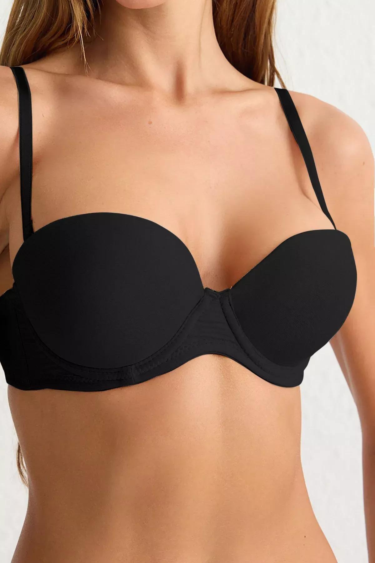 Black Soft Texture Micro Push-Up Bra, , large image number 3