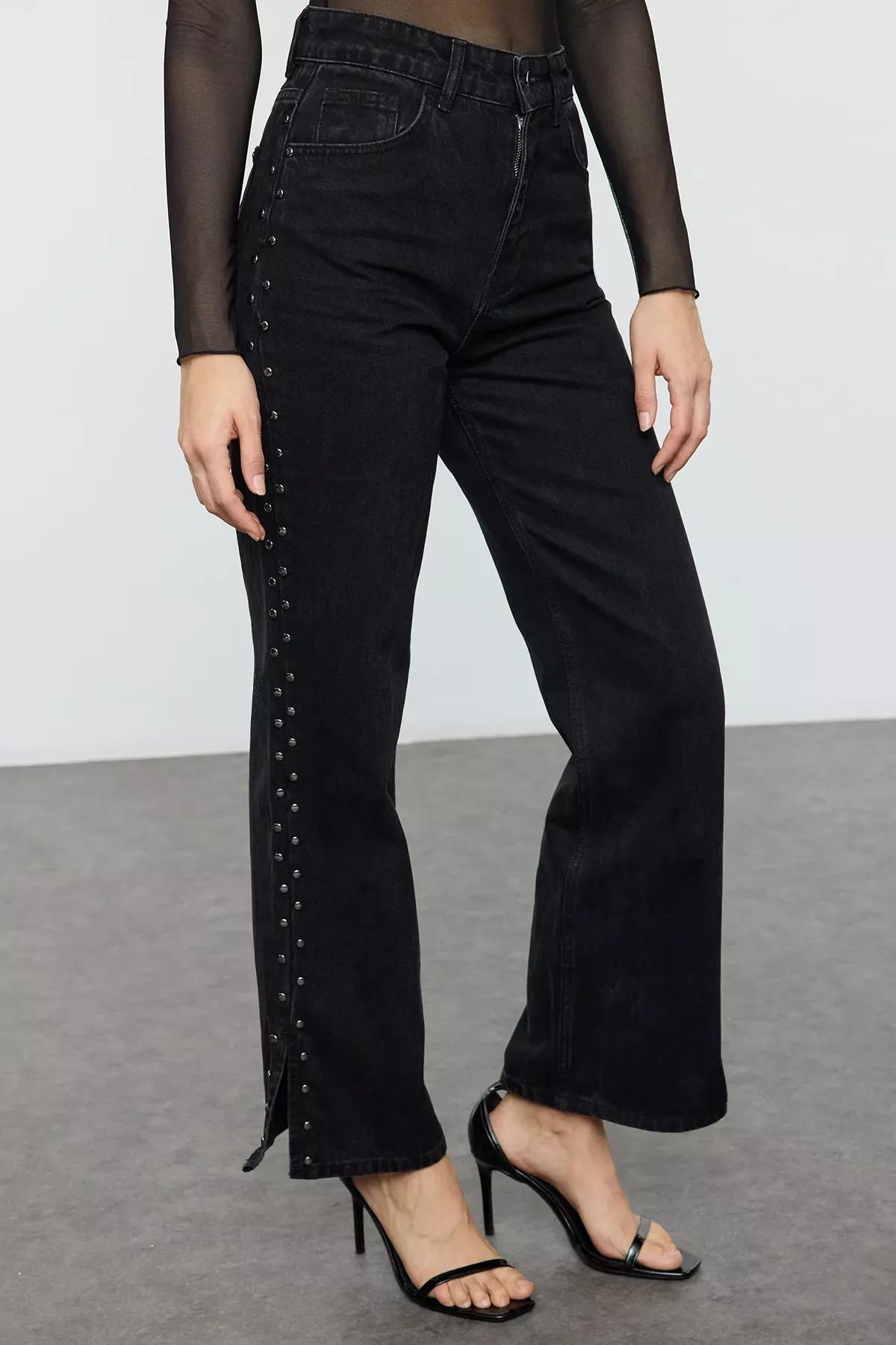 Black High-Waist Wide Leg Jeans, , large image number 2