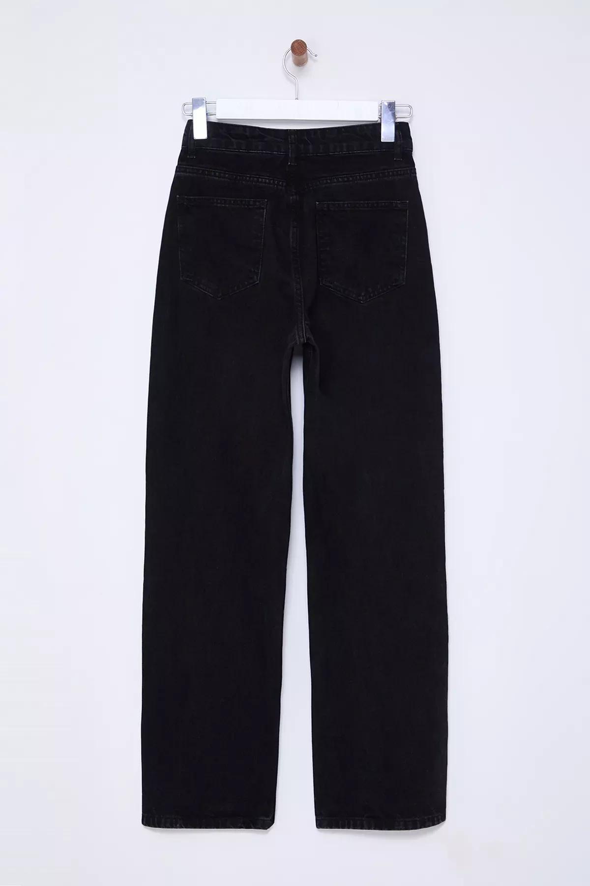 Black High-Waist Wide Leg Jeans, , large image number 5