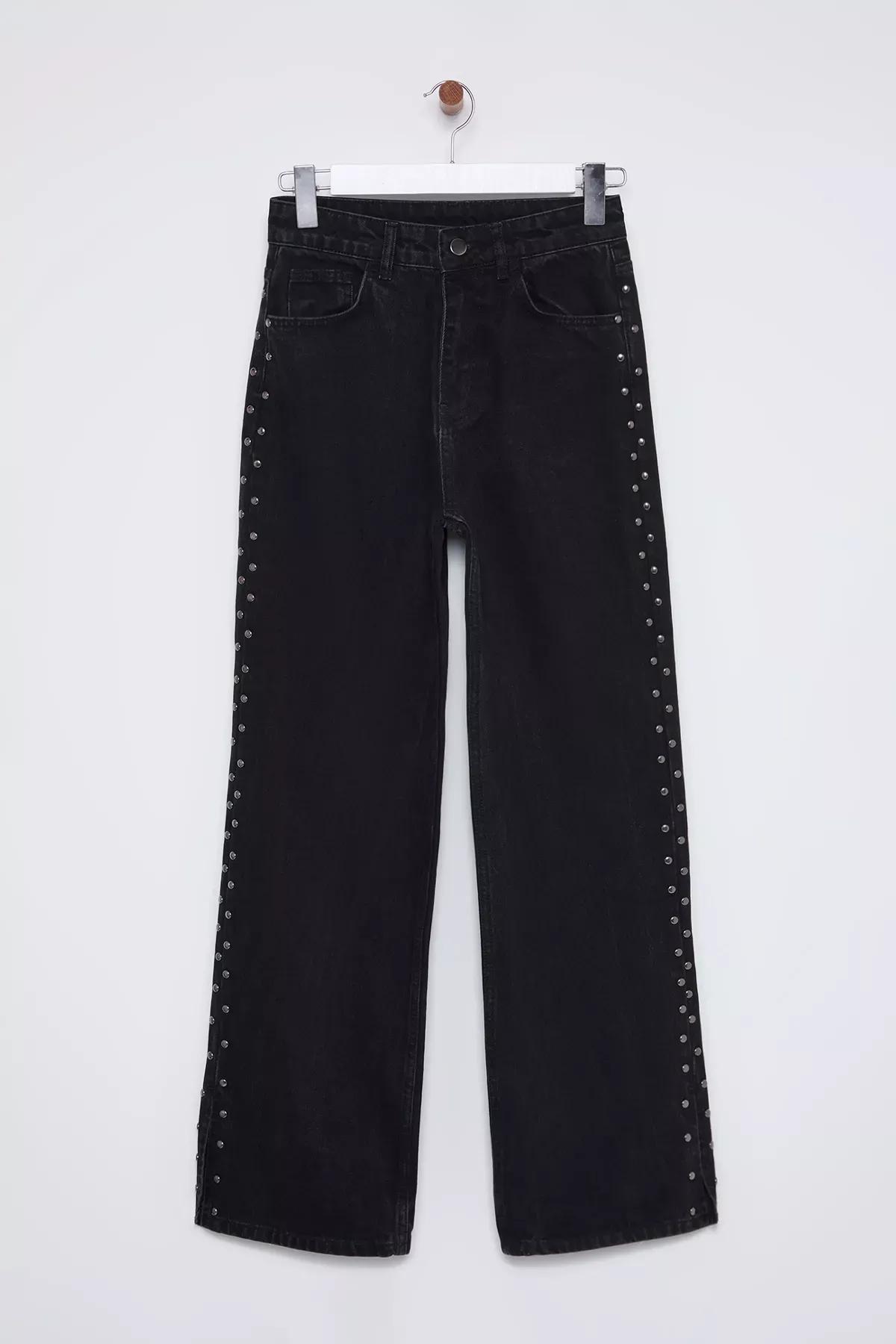 Black High-Waist Wide Leg Jeans, , large image number 6