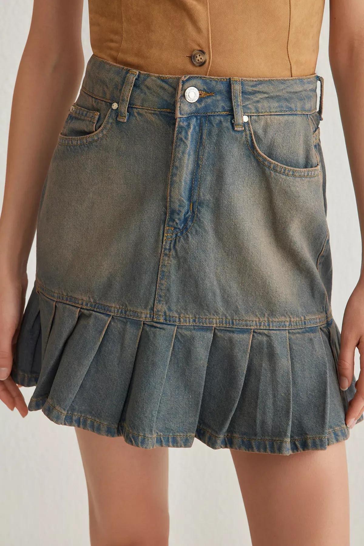 Blue Vintage Pleated Skater Skirt, , large image number 2