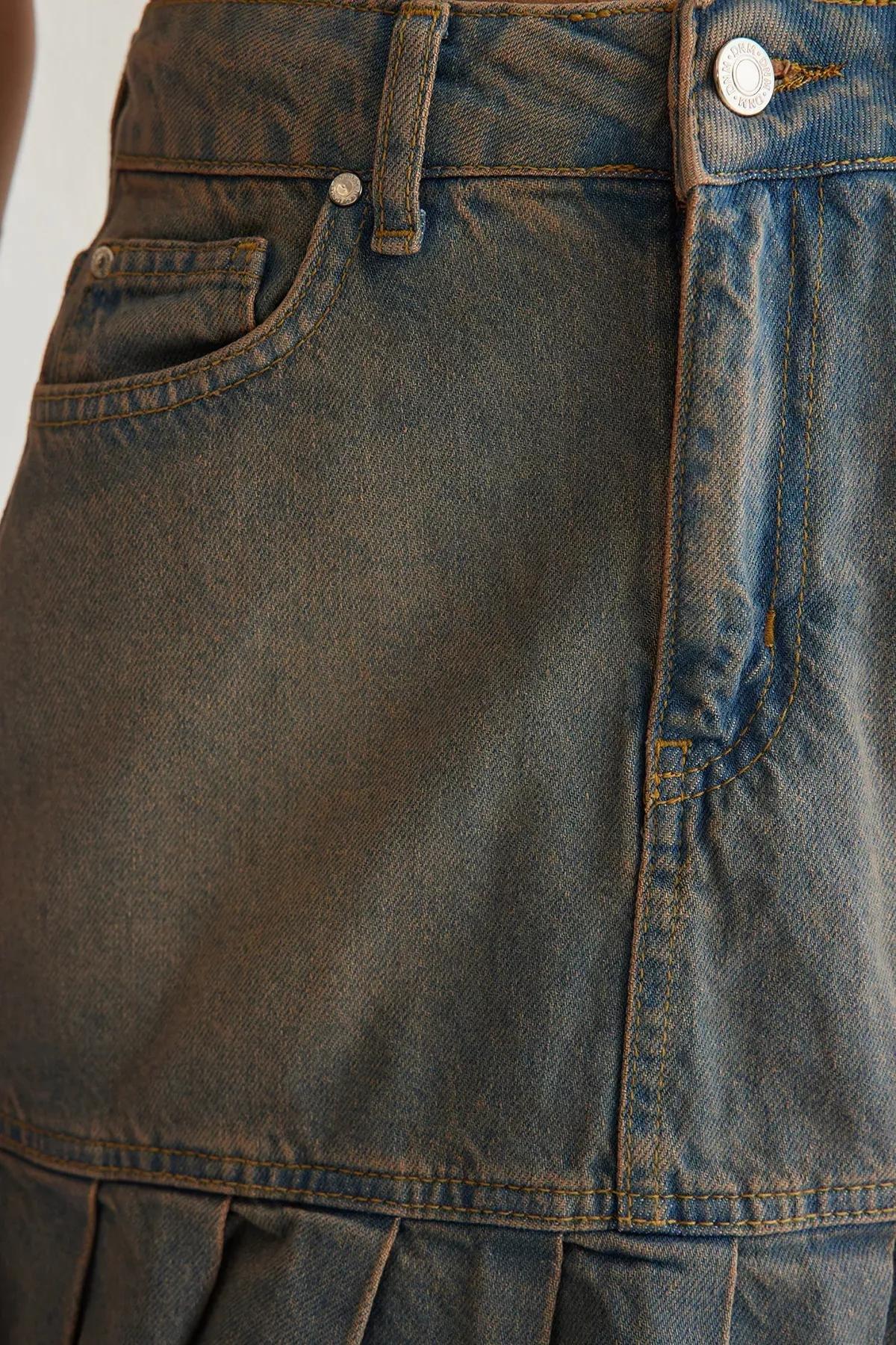 Blue Vintage Pleated Skater Skirt, , large image number 3