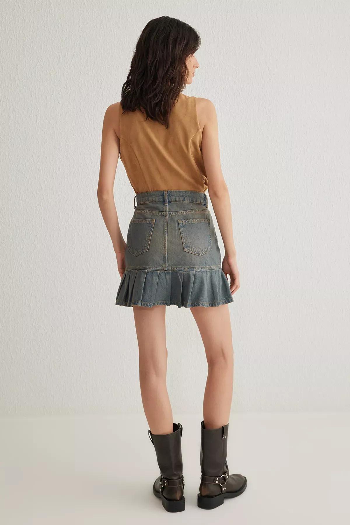 Blue Vintage Pleated Skater Skirt, , large image number 4