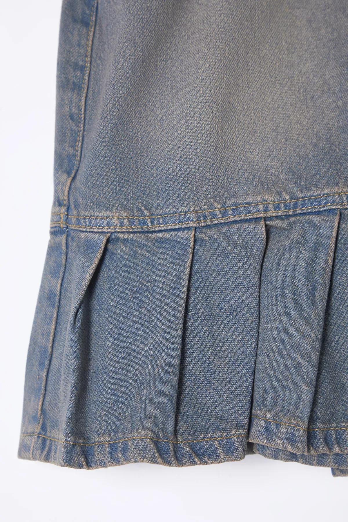 Blue Vintage Pleated Skater Skirt, , large image number 5