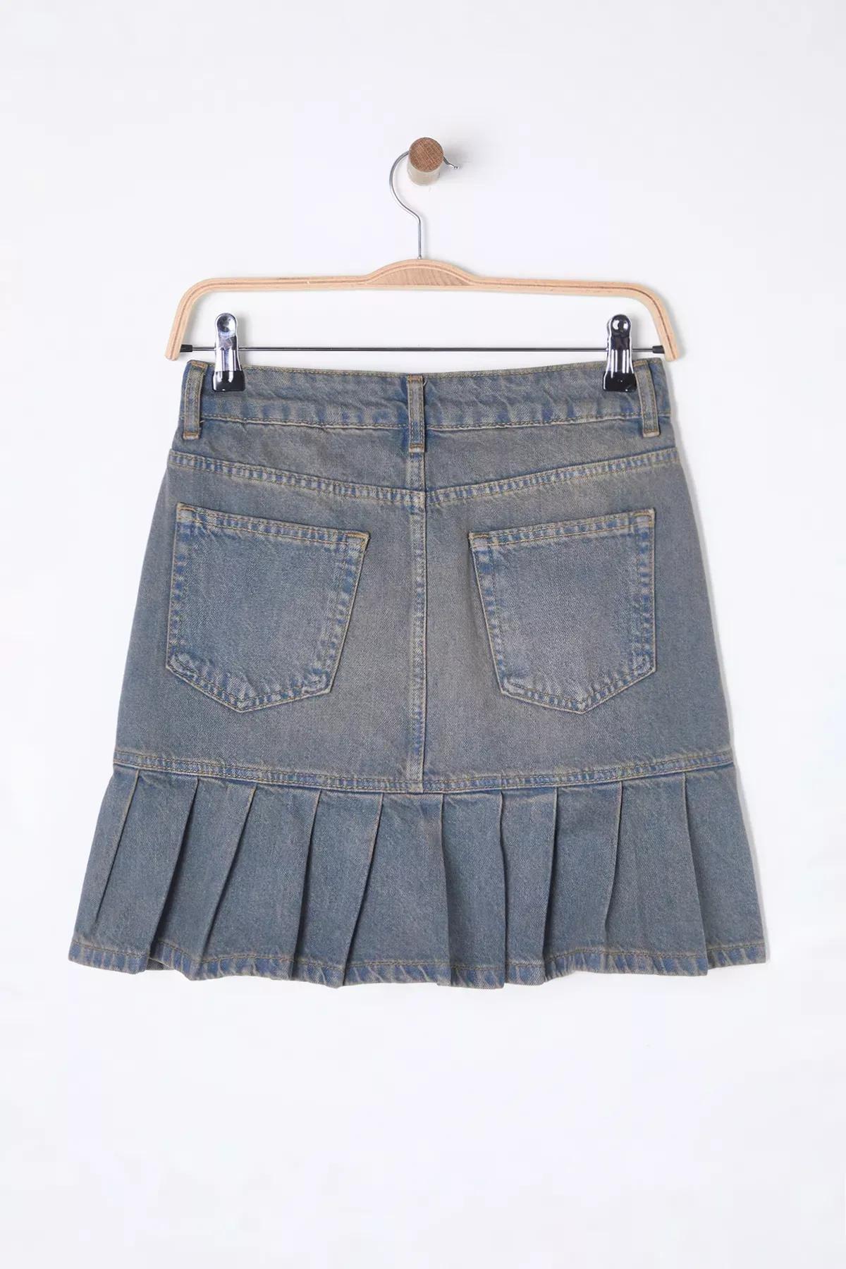 Blue Vintage Pleated Skater Skirt, , large image number 6