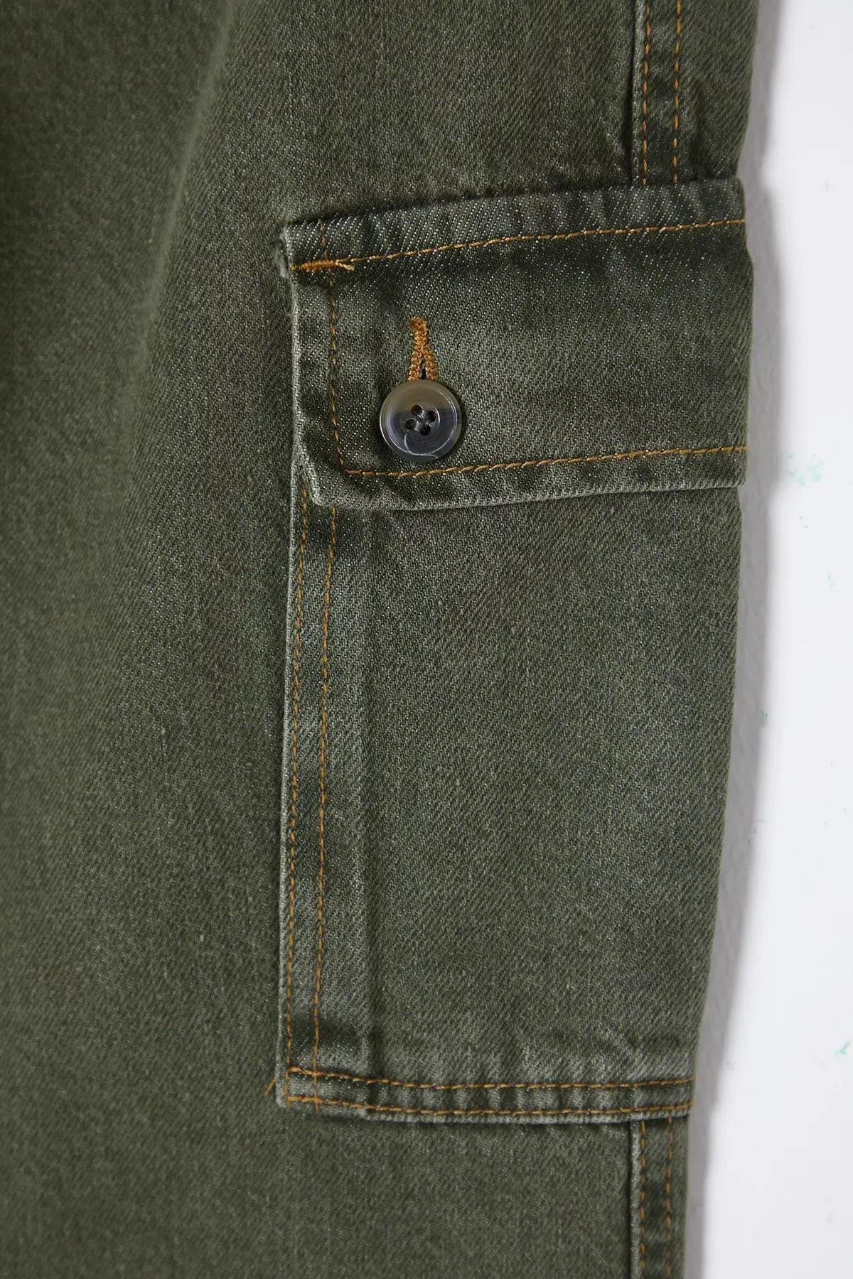 Green Cargo Wide Leg Jeans, Khaki, large image number 5