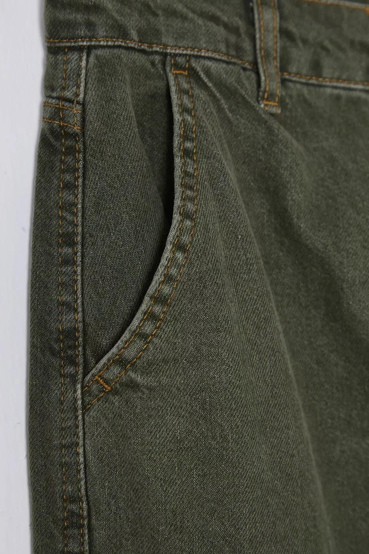 Green Cargo Wide Leg Jeans, Khaki, large image number 6