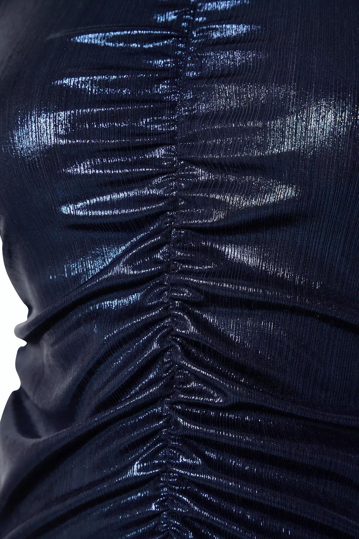 بلوزة مُحاكة بتصميم ميتاليك، كحلي, Navy blue, large image number 5
