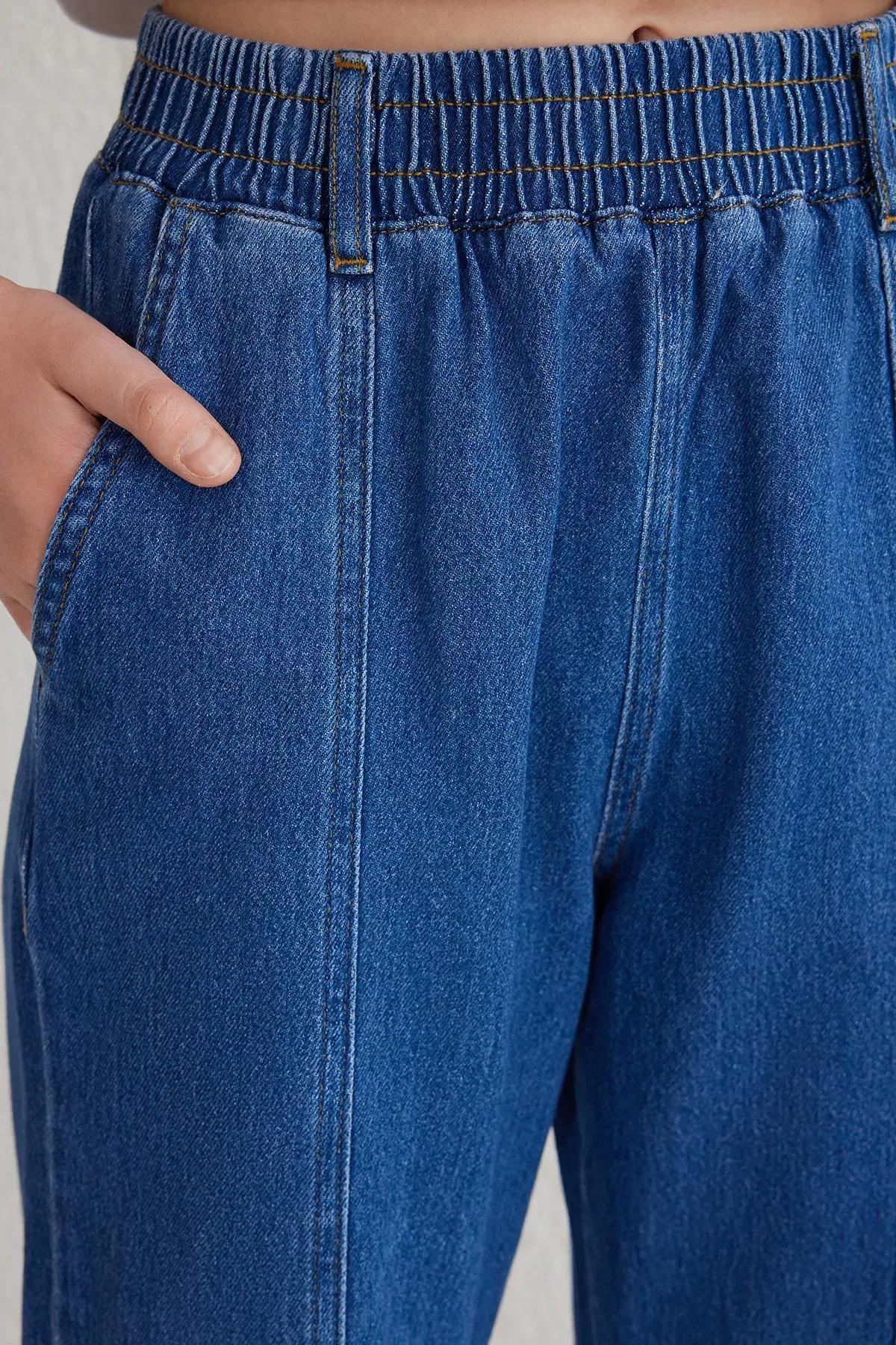 Blue Stitch Elastic Wide Jeans, , large image number 3
