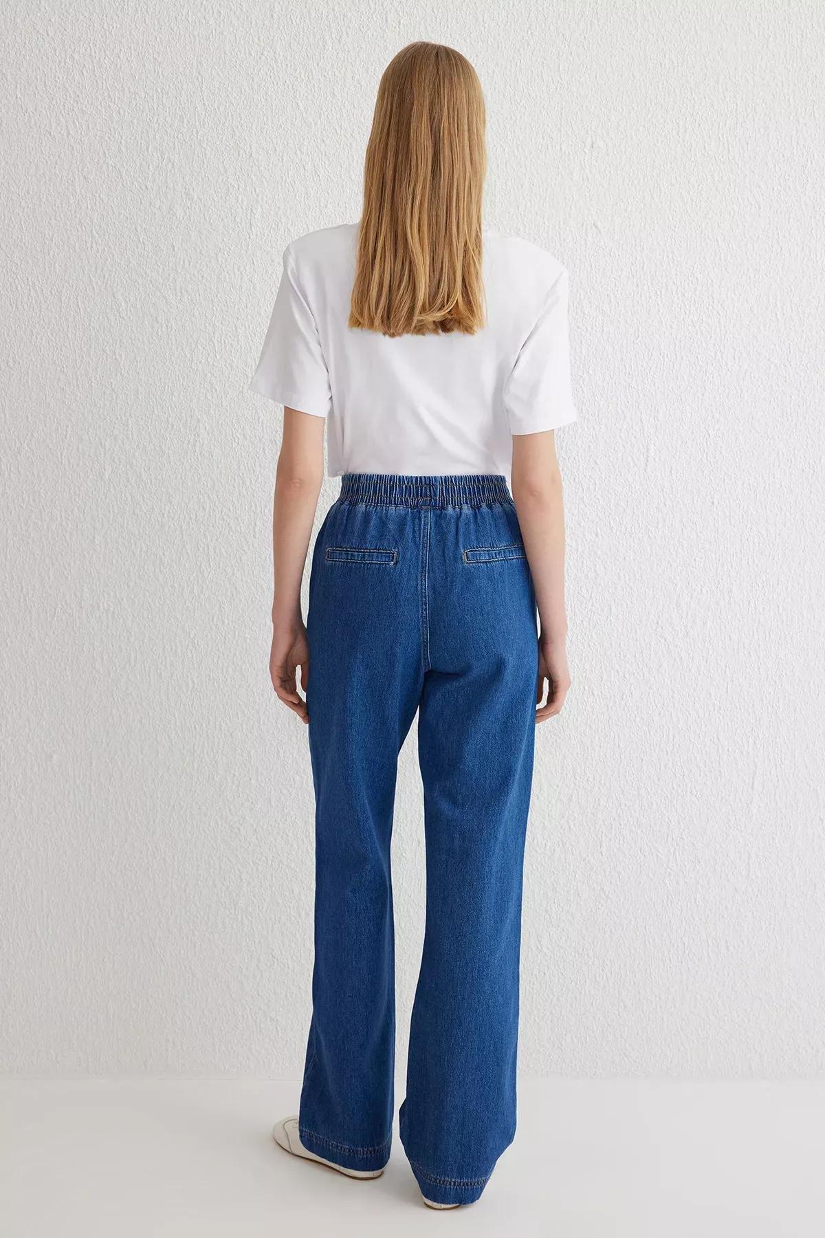 Blue Stitch Elastic Wide Jeans, , large image number 4