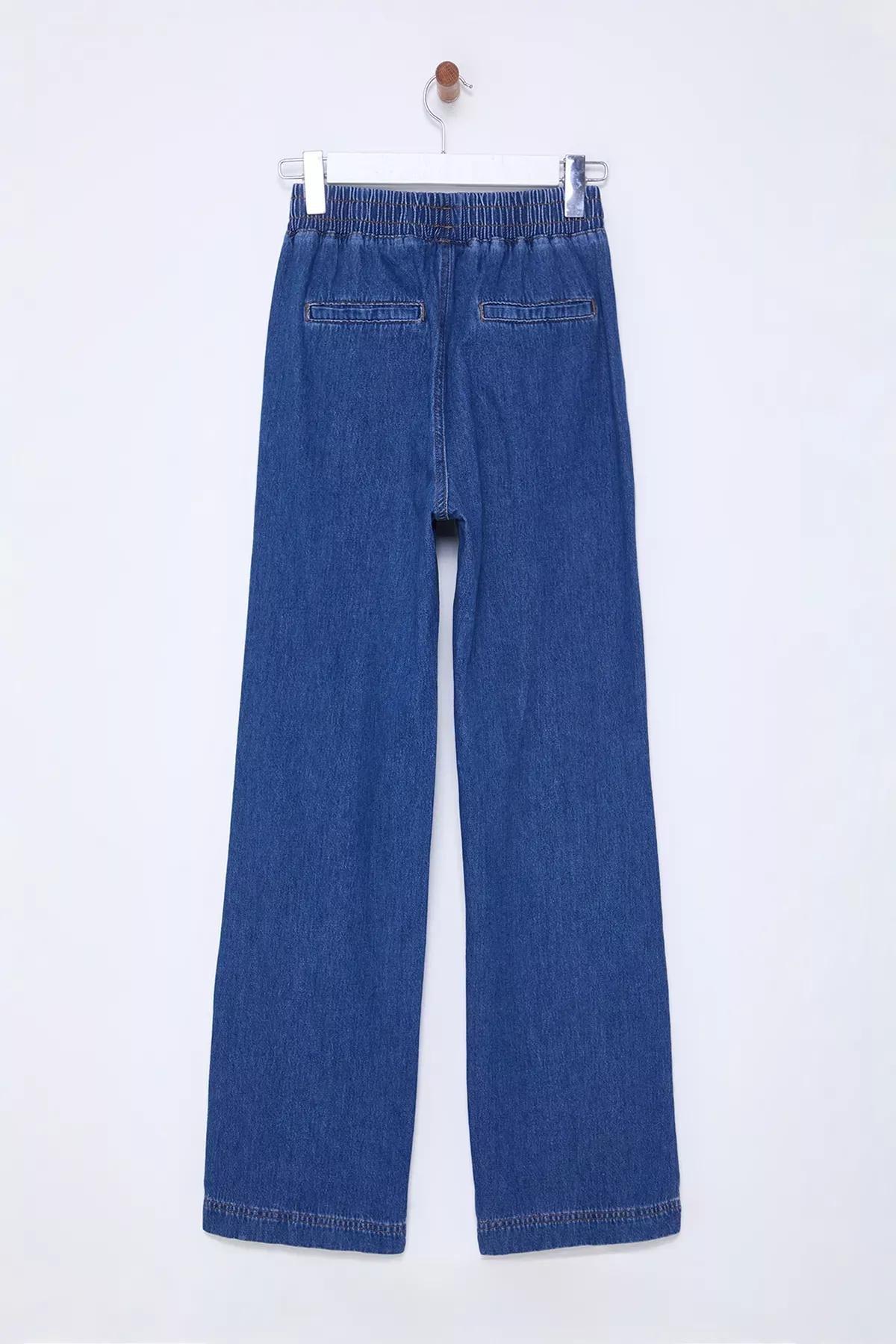 Blue Stitch Elastic Wide Jeans, , large image number 5