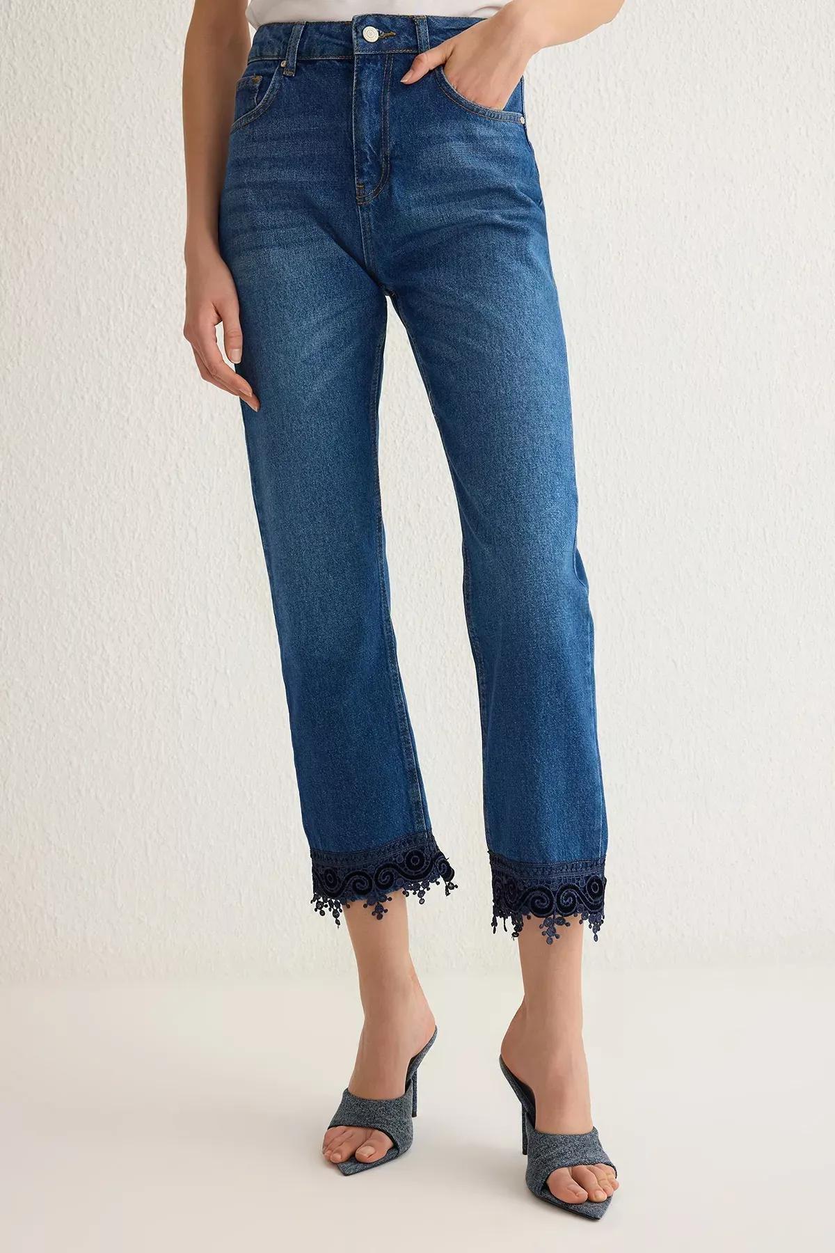 Blue Lace Straight Fit Jeans, , large image number 2