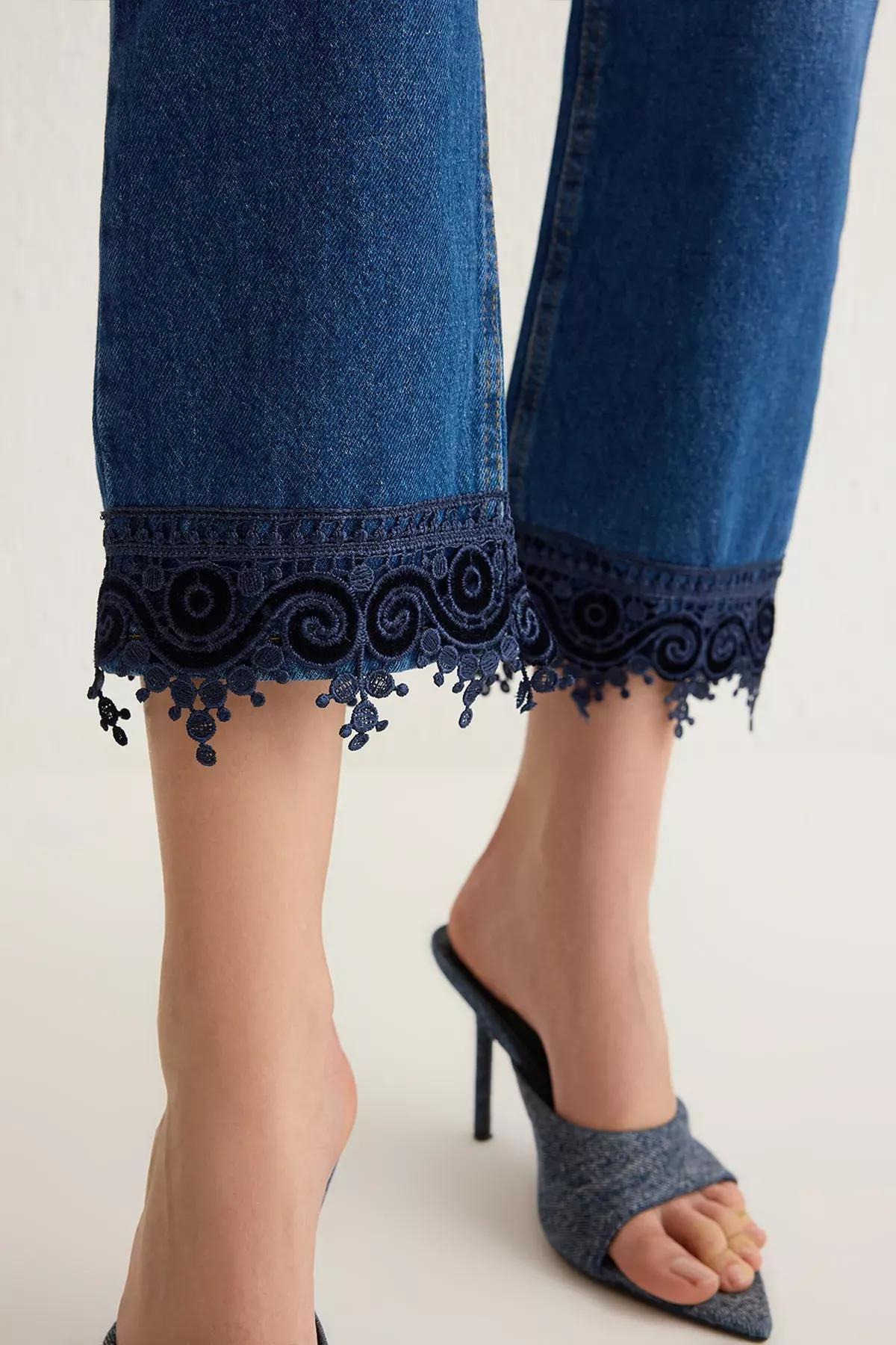 Blue Lace Straight Fit Jeans, , large image number 3