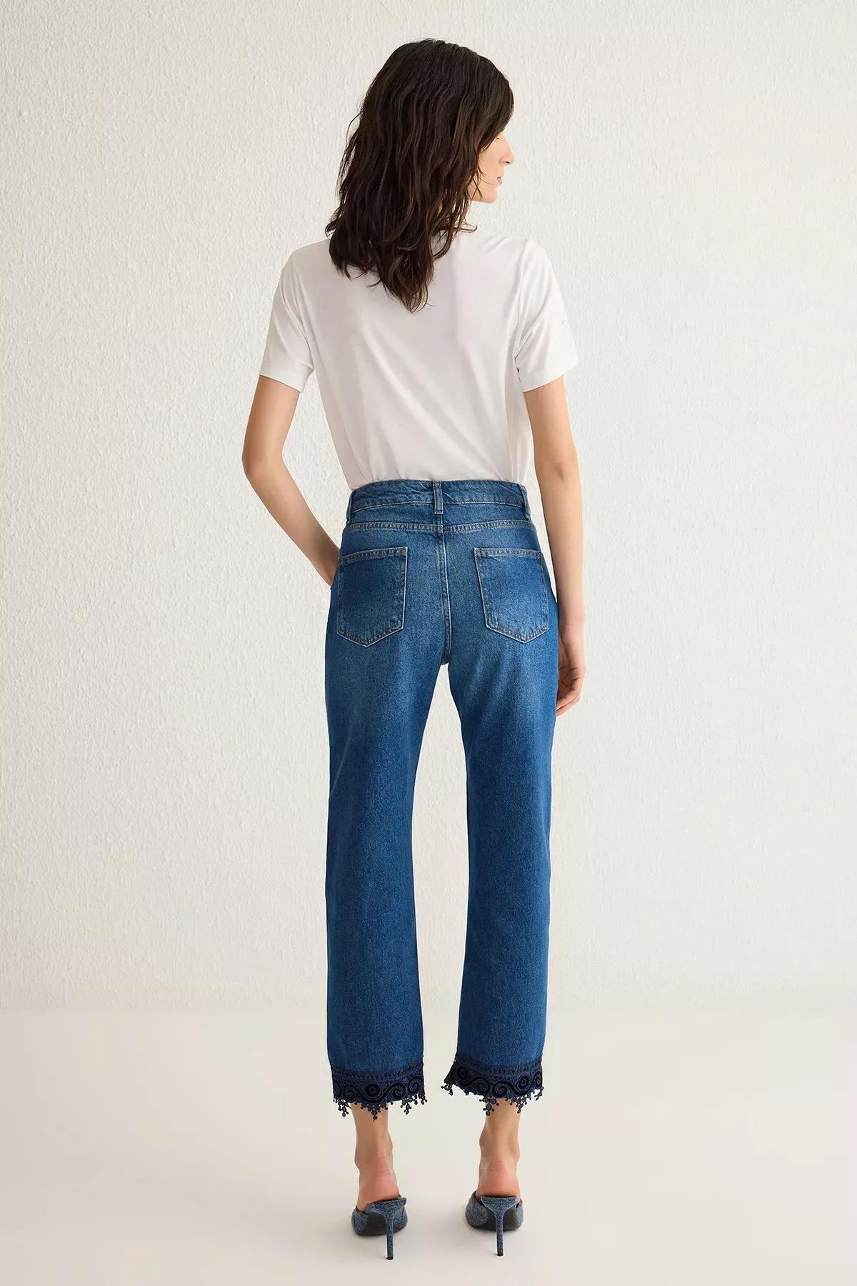 Blue Lace Straight Fit Jeans, , large image number 4