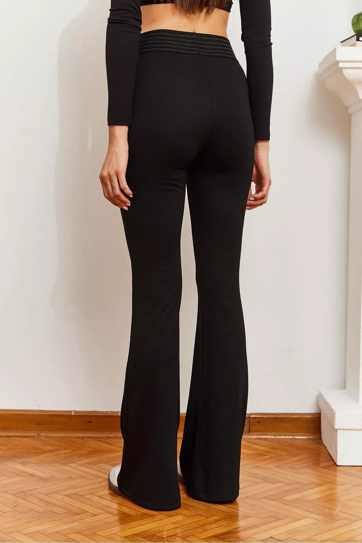 Black Flare Leggings Pants, BLACK, large image number 5