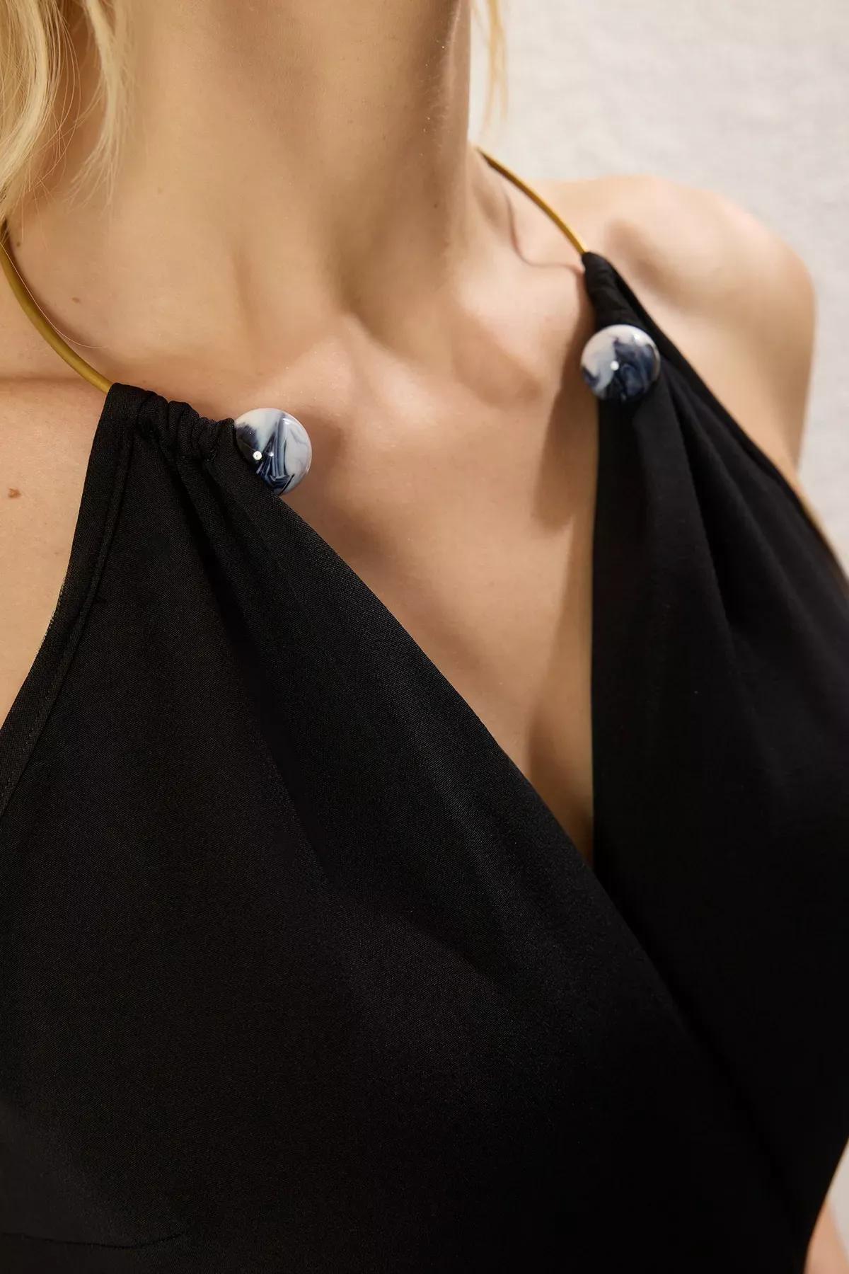 Black Detachable Neck Accessory Dress, BLACK, large image number 3