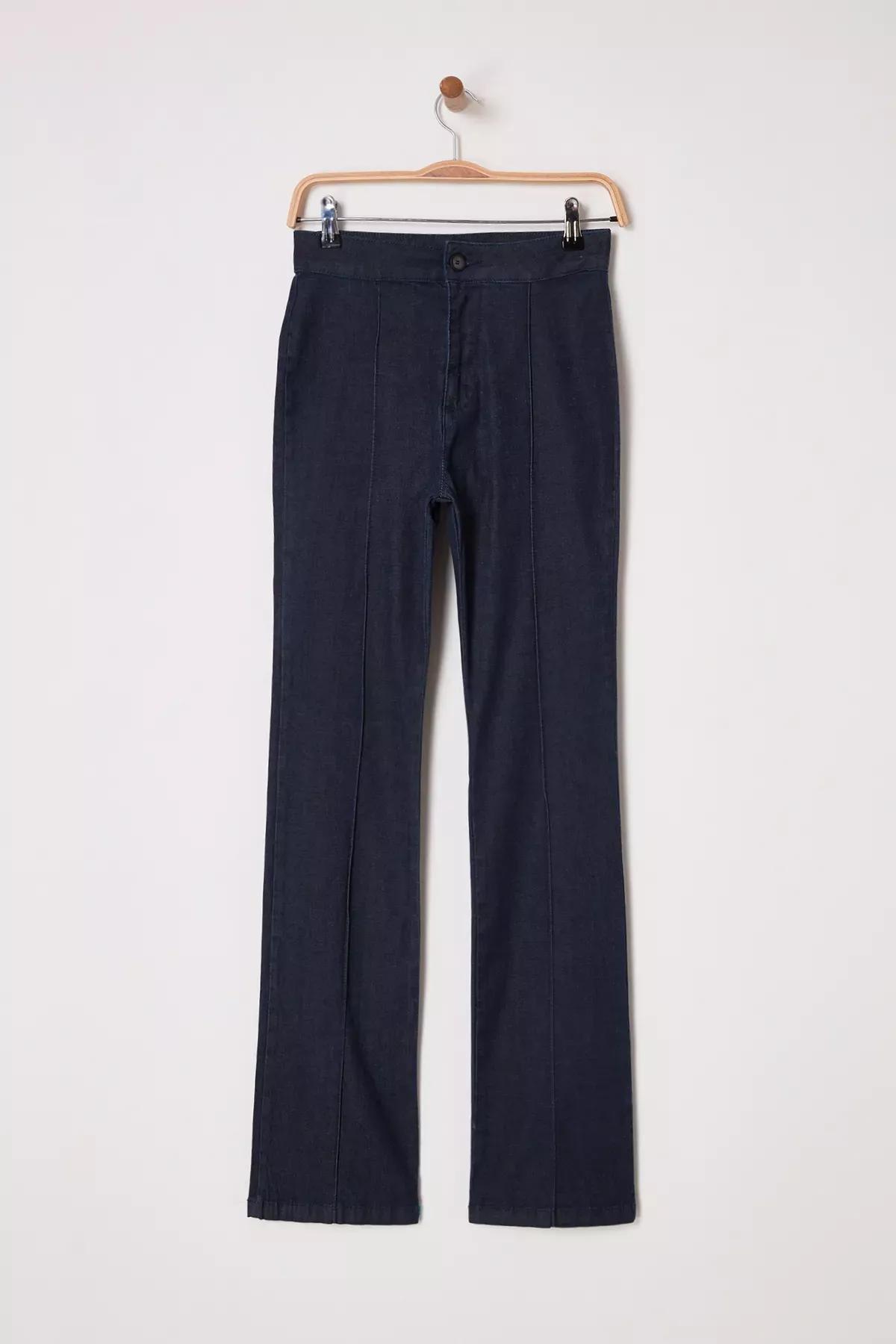 Blue Flare Stitch Detail Jeans, DARK BLUE, large image number 4