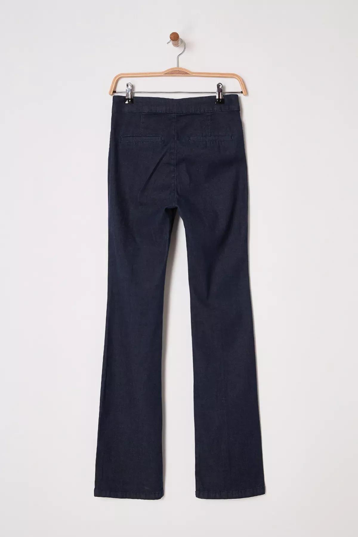 Blue Flare Stitch Detail Jeans, DARK BLUE, large image number 5