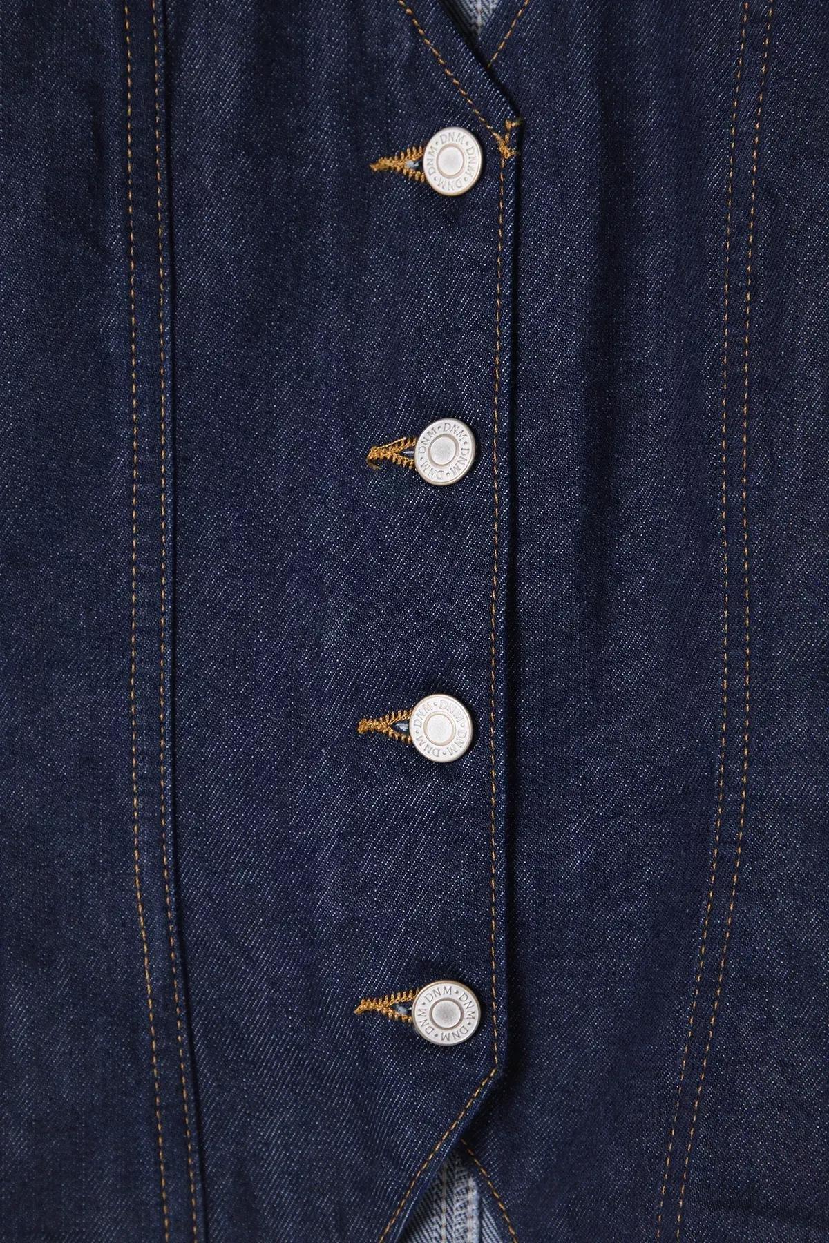 Blue Balloon Sleeve Denim Blouse, , large image number 5