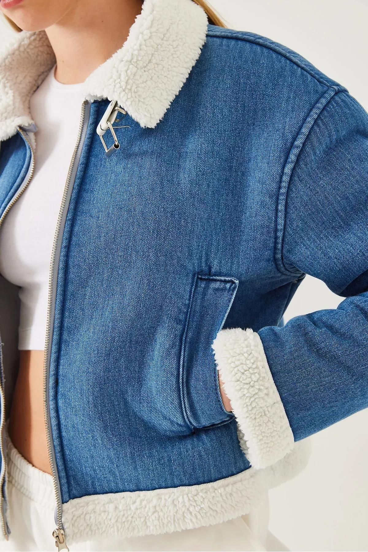 Blue Filato Detailed Denim Coat, , large image number 1
