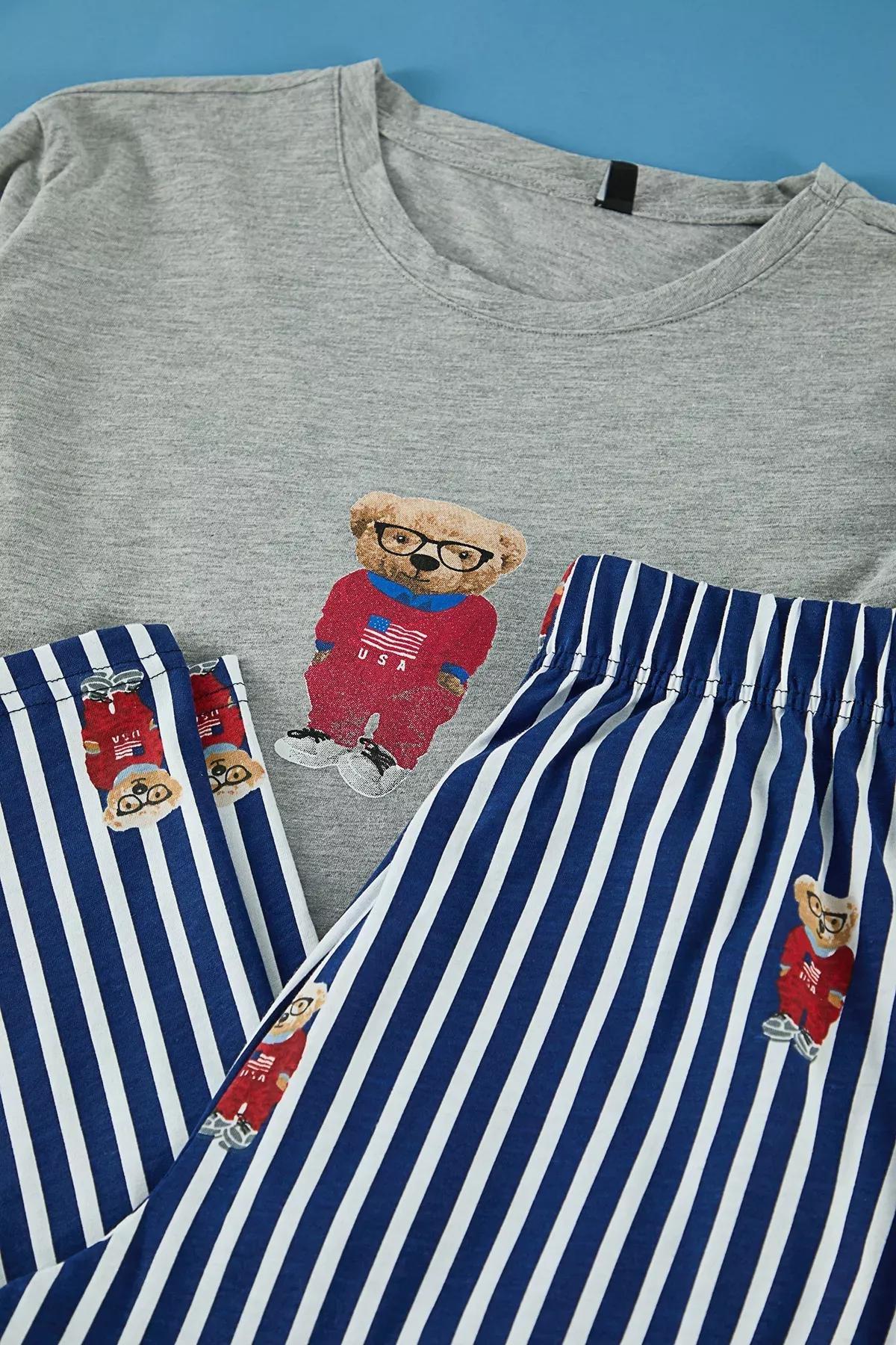 Grey Detailed Knitted Pyjamas Set, , large image number 1