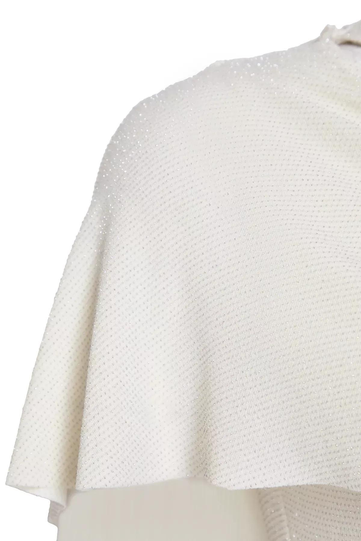 Beige Draped Glitter Knit Blouse, Ecru, large image number 5
