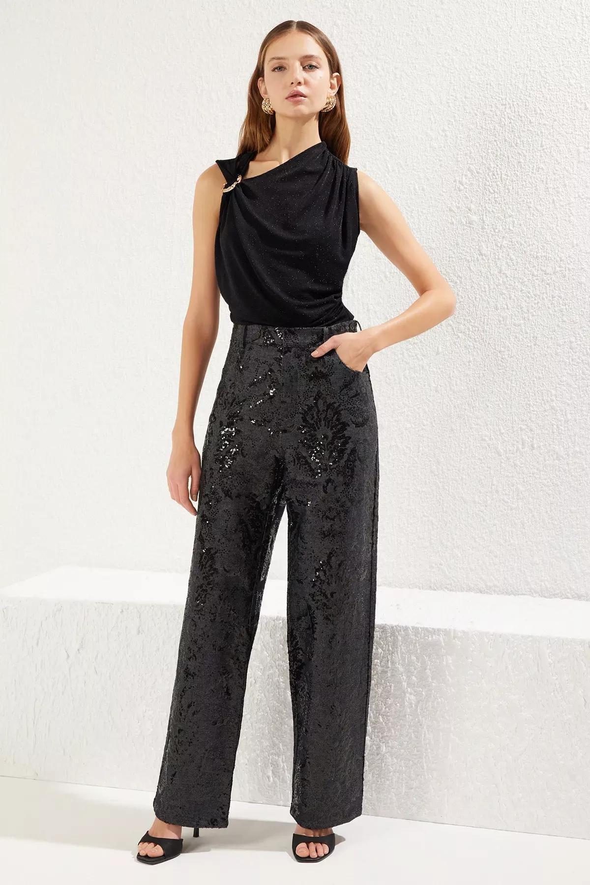 Black Glittery Snap-On Knitted Bodysuit, , large image number 1