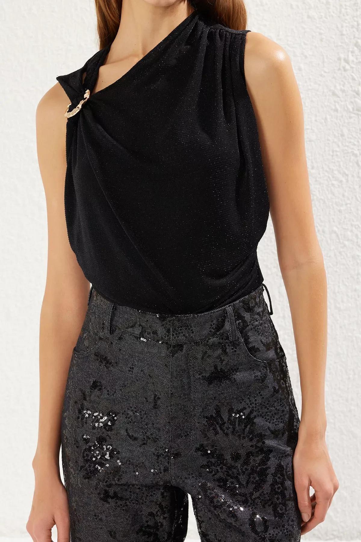 Black Glittery Snap-On Knitted Bodysuit, , large image number 2