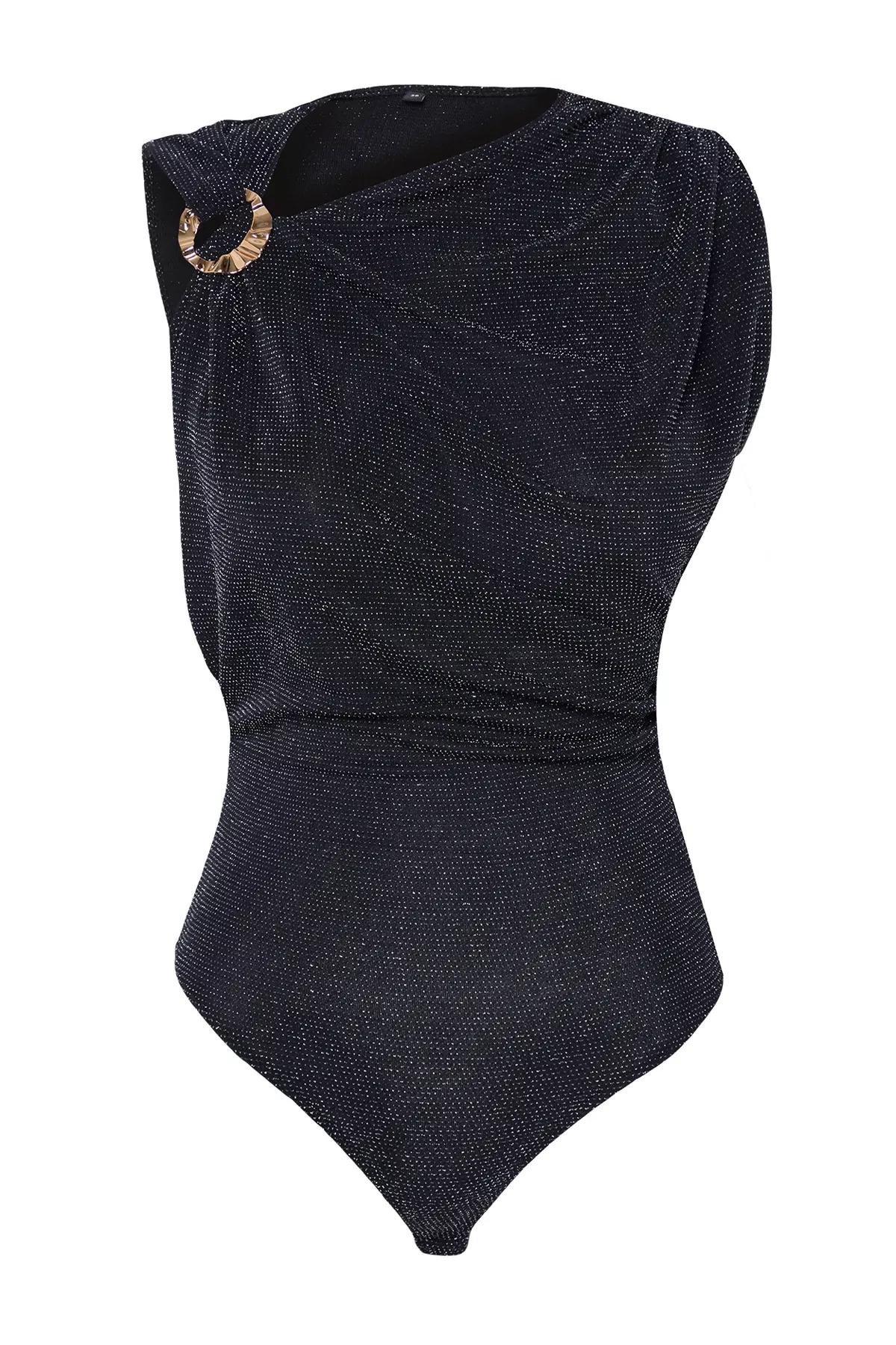 Silver Glittery Snap-On Knitted Bodysuit, , large image number 1