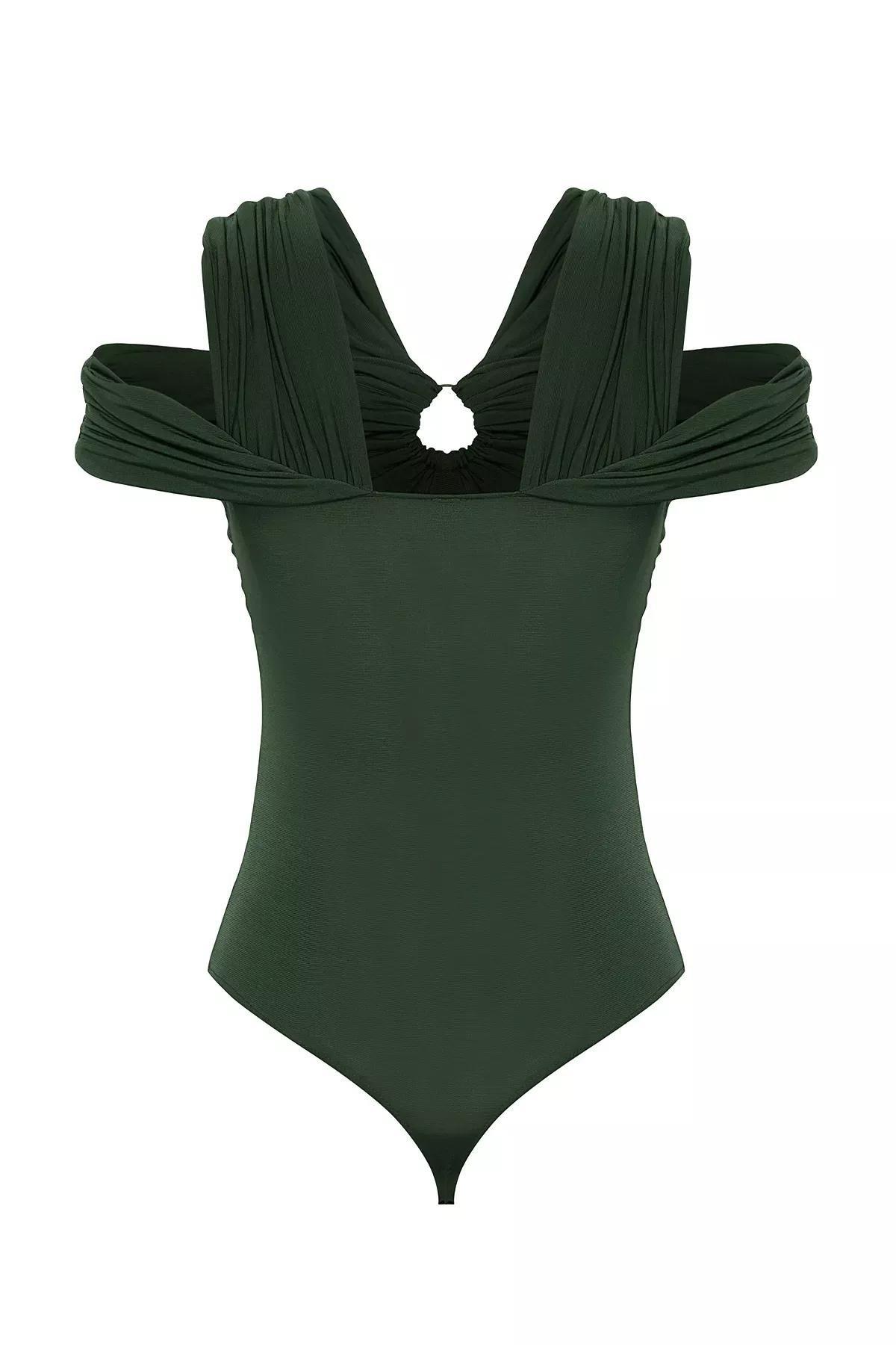 Green Carmen Collar Knitted Bodysuit, , large image number 6
