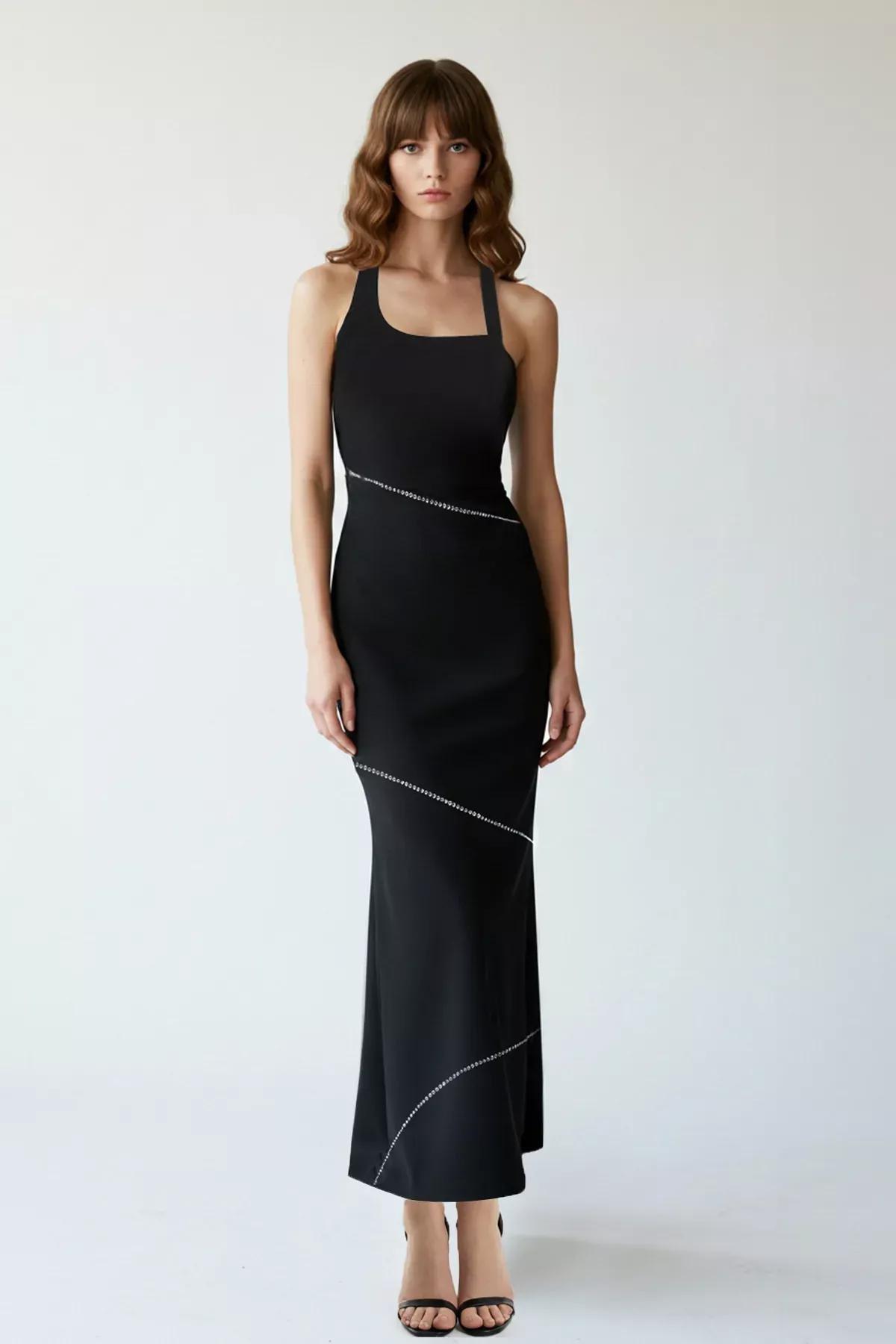 Black Detailed Woven Dress, , large image number 0