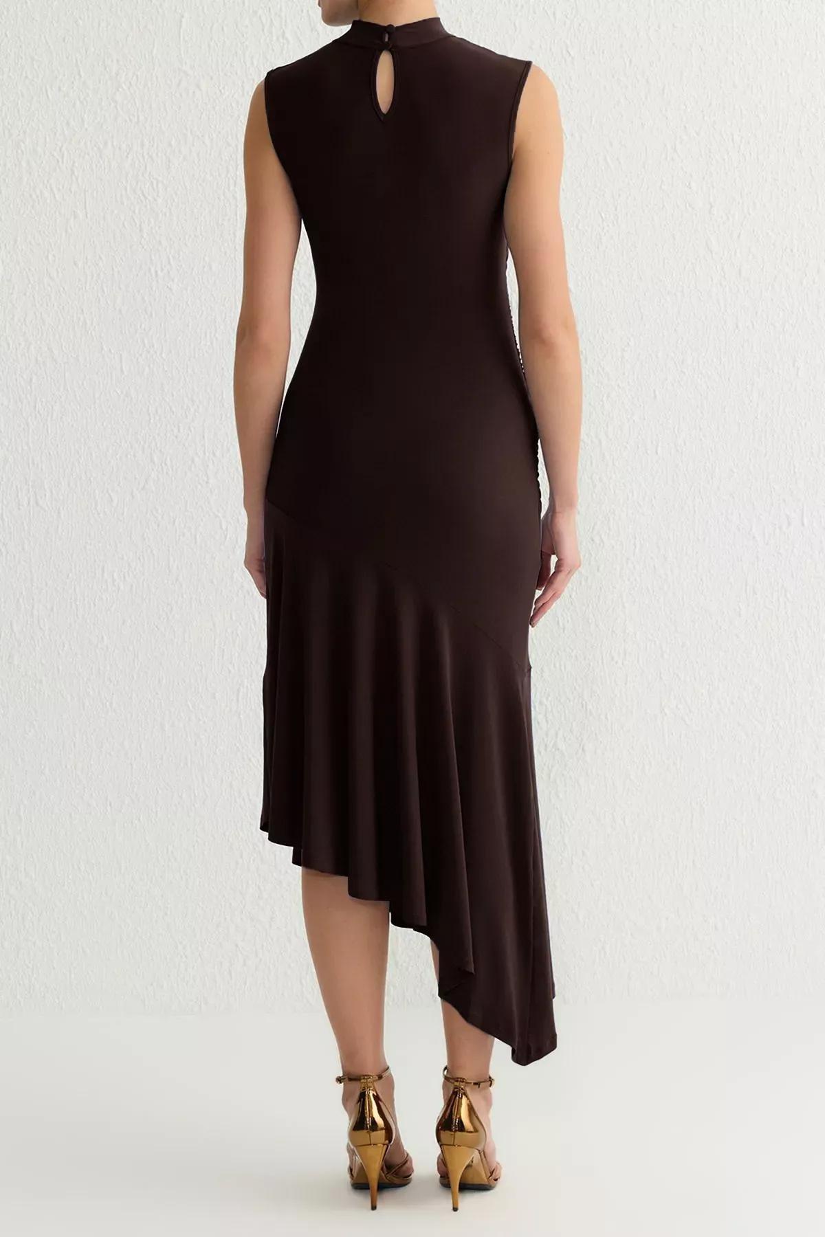 Brown Ruffle Detailed Knit Dress, Brown, large image number 4