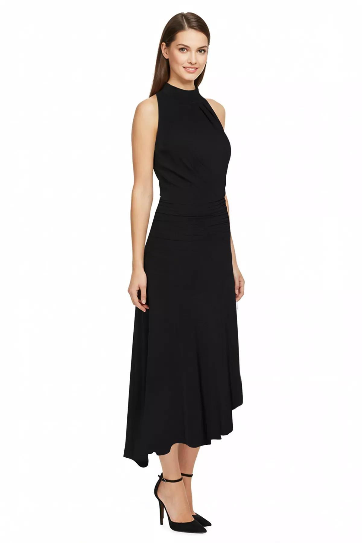 Black Ruffled Detailed Knitted Dress, , large image number 0
