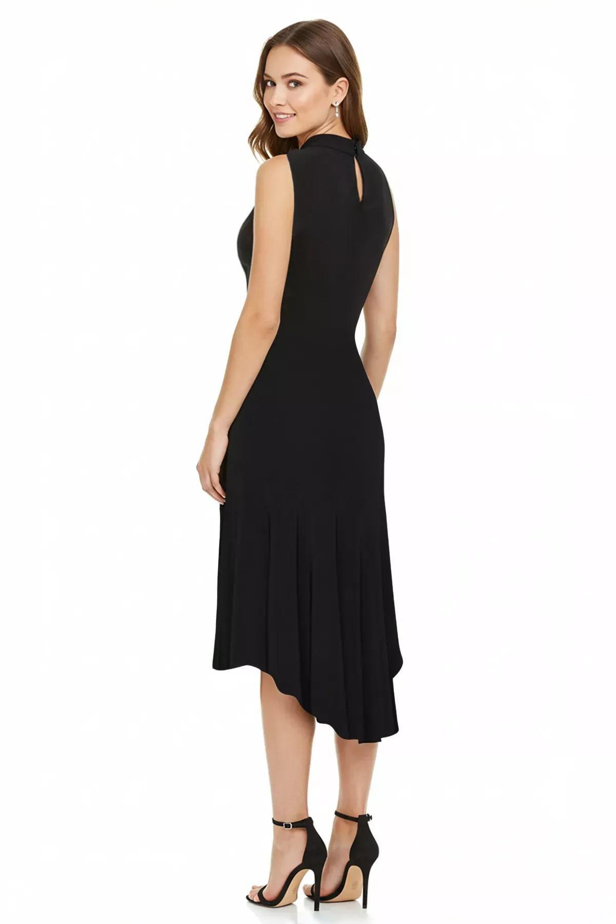Black Ruffled Detailed Knitted Dress, , large image number 1