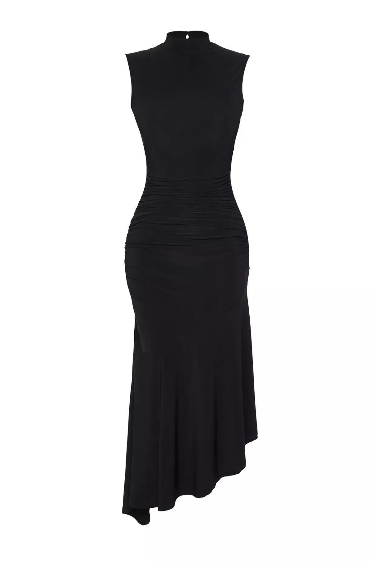 Black Ruffled Detailed Knitted Dress, , large image number 2