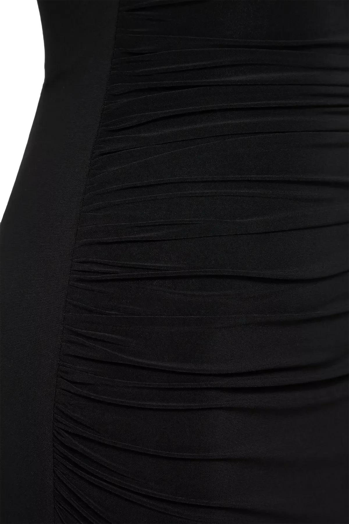 Black Ruffled Detailed Knitted Dress, , large image number 3