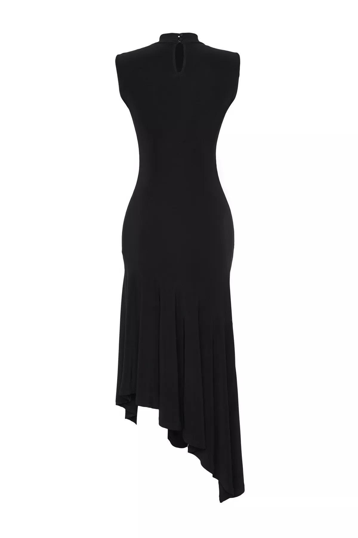 Black Ruffled Detailed Knitted Dress, , large image number 4