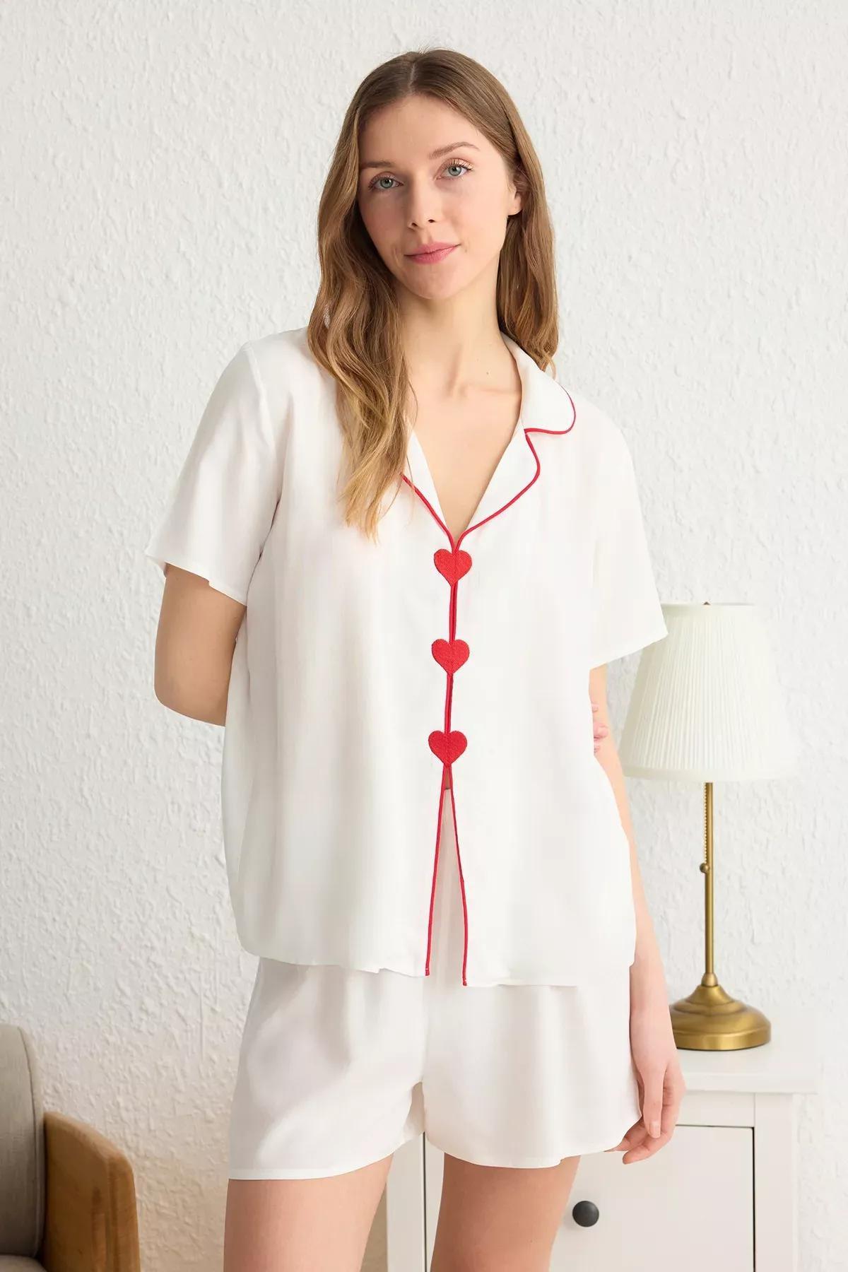 White-Multicolor Heart Piping Pajama Set (2 pcs), , large image number 0