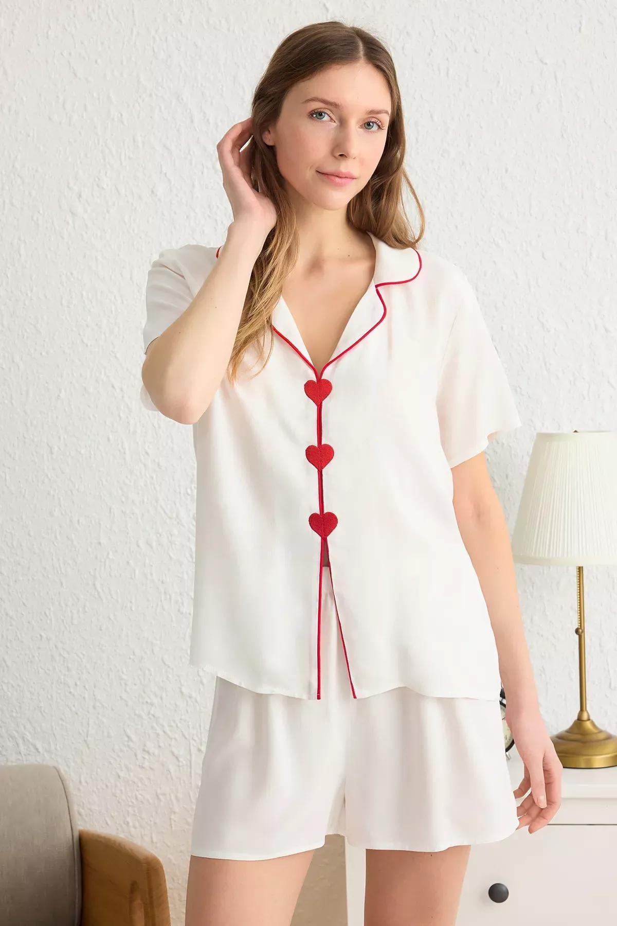 White-Multicolor Heart Piping Pajama Set (2 pcs), , large image number 1