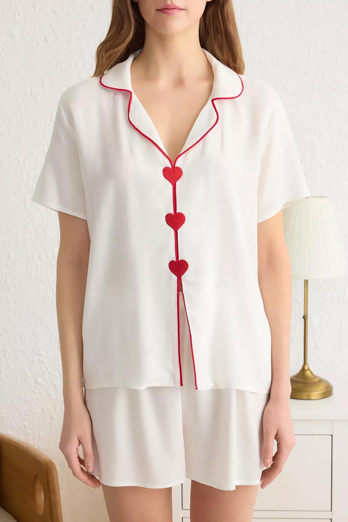 White-Multicolor Heart Piping Pajama Set (2 pcs), , large image number 2