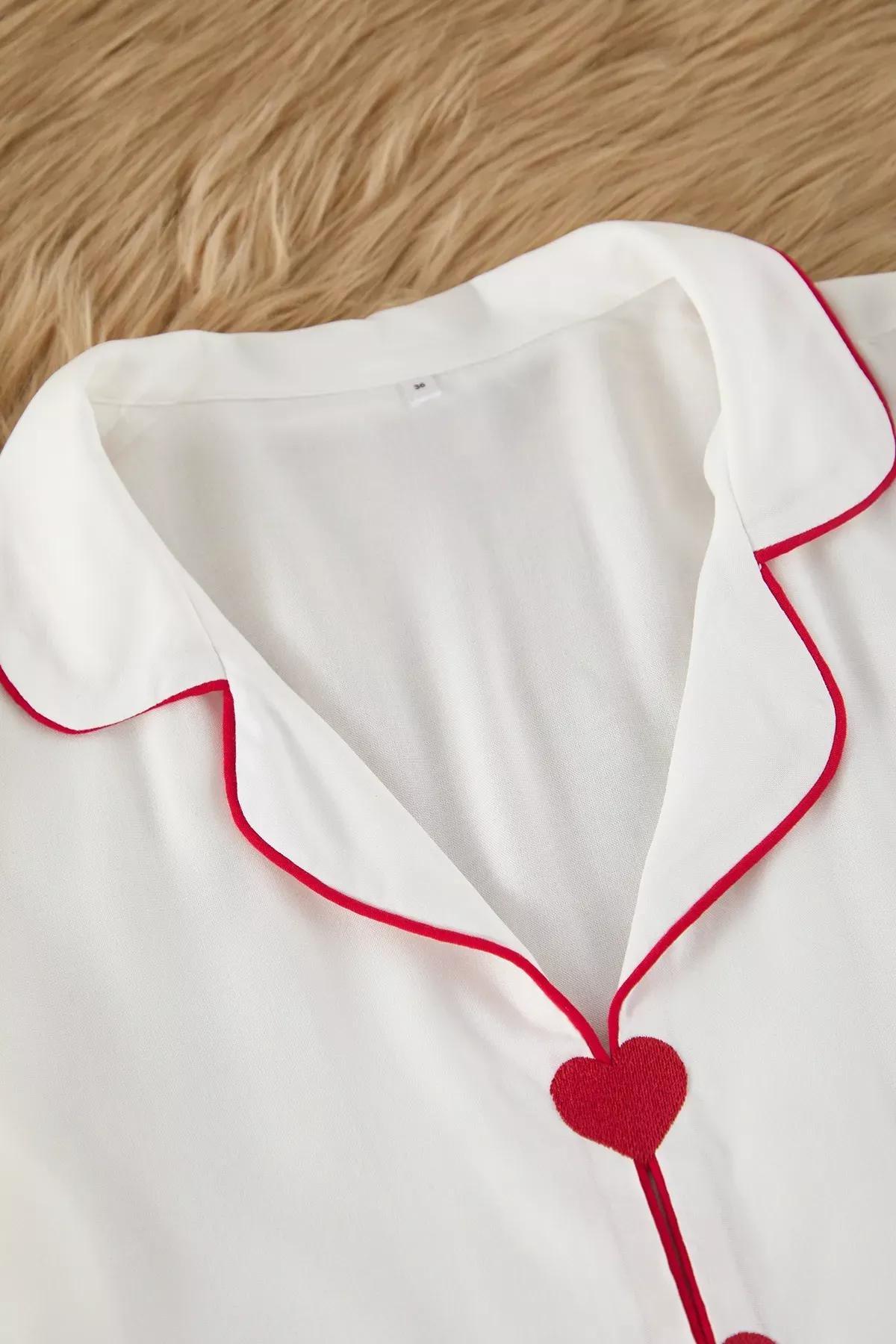 White-Multicolor Heart Piping Pajama Set (2 pcs), , large image number 6
