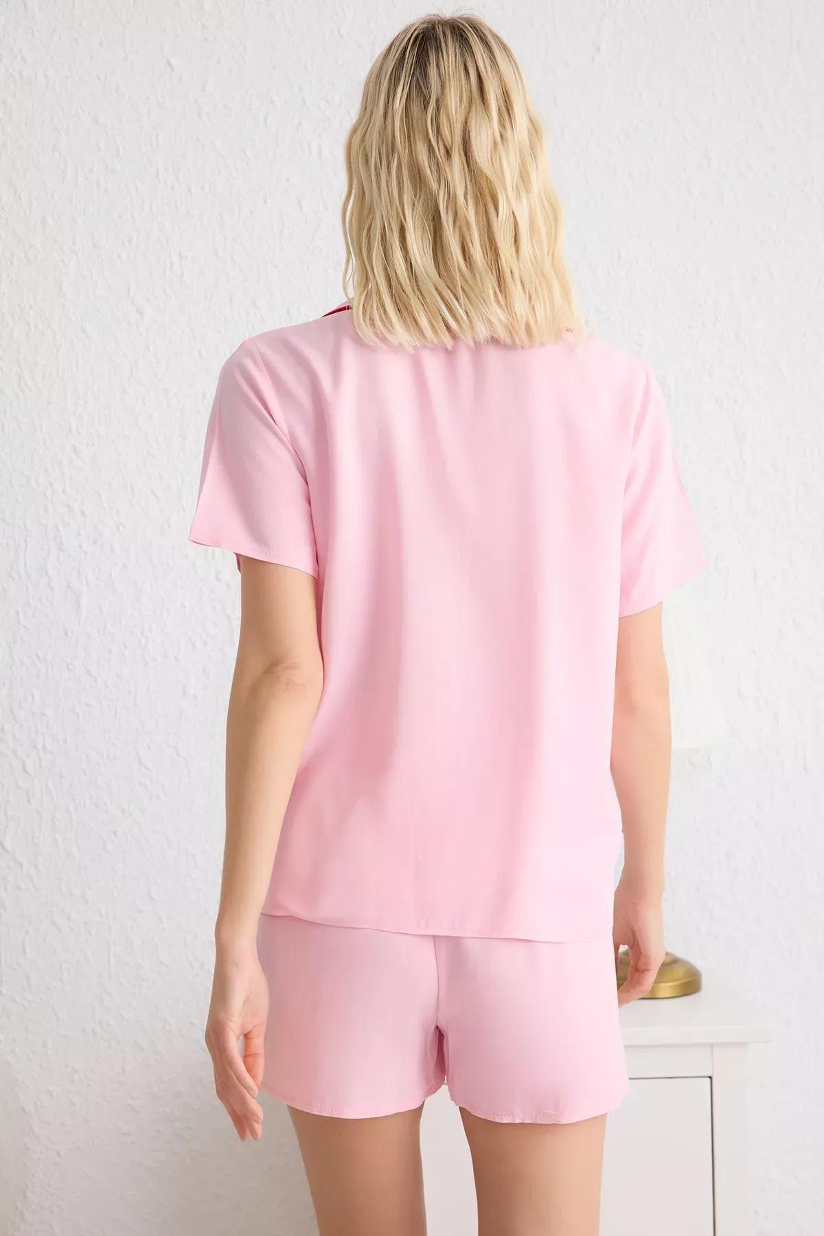 Pink Detailed Woven Pyjamas Set, , large image number 4