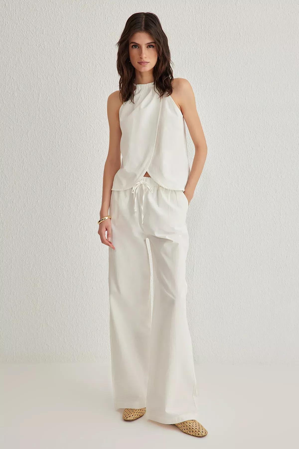 Beige Neck Tie Woven Co-Ord Set, , large image number 0