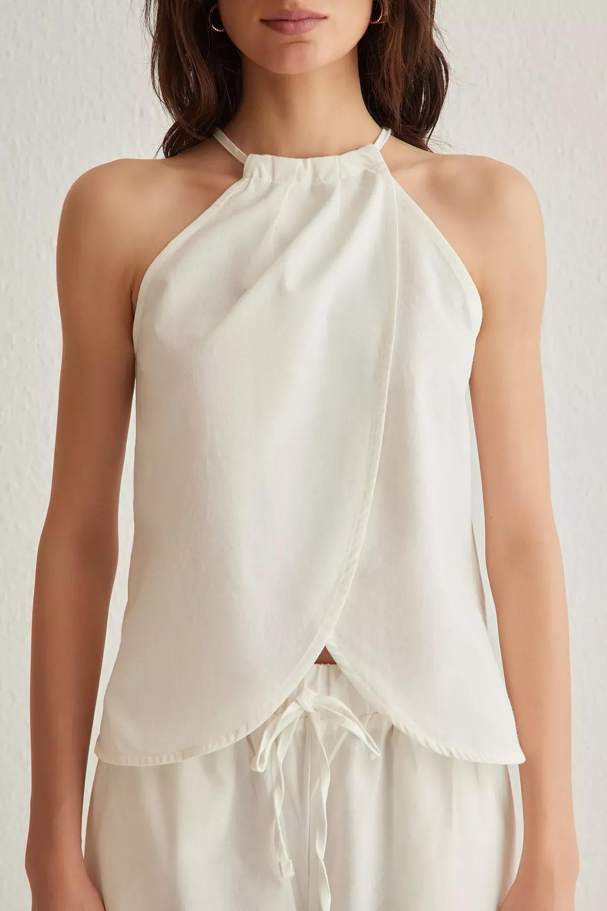 Beige Neck Tie Woven Co-Ord Set, , large image number 2